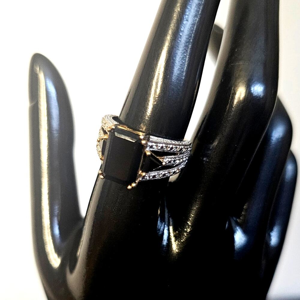 JTV Bella Luce 4.0ctw Black Onyx Emerald Cut with .60ctw Pavé CZ 925 Vermeil